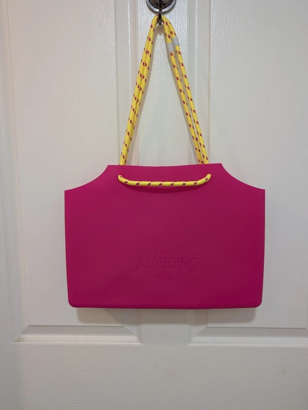 Sol de Janeiro Neoprene Shoulder Bag | Hot Pink | Yellow Rope Handles | NWT